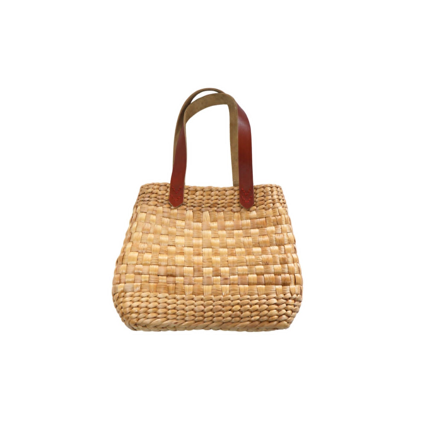 Camellia Mini Tote – Handwoven Water Hyacinth - Leather Straps