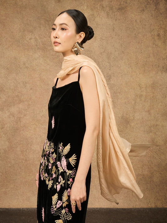 Champagne Gold Silk Scarf – Hand-Dyed Mulberry Silk, Wedding & Bridesmaid Wrap