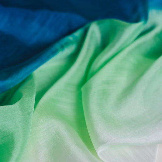 Ombre Peacock Blue Apple Green Silk Habotai Scarf – Hand Dyed Luxury from Vietnam