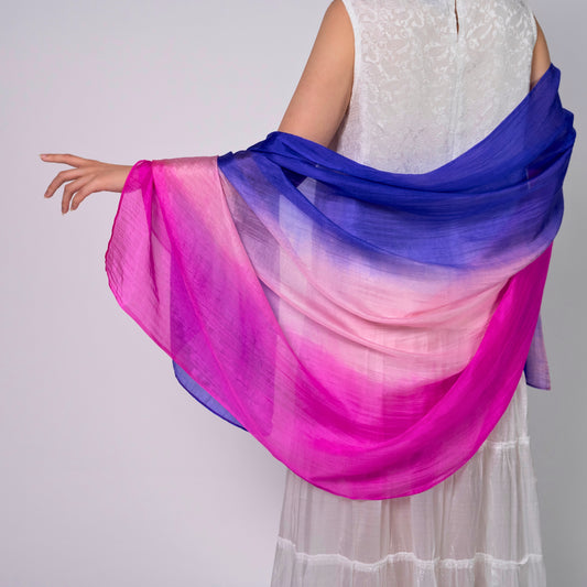 Luxury Silk Ombre Scarf - Fuchsia to Royal Blue