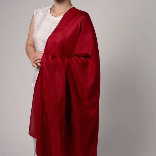 Luxury Hand-Dyed Mulberry Silk Scarf – Deep Red Shawl Wrap - 100% Silk, Elegant Evening & Gift