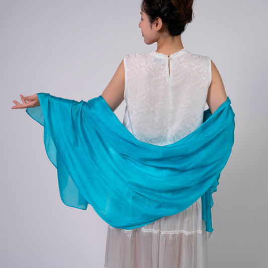 Turquoise Blue Mulberry Silk Scarf – Handmade Lightweight Shawl