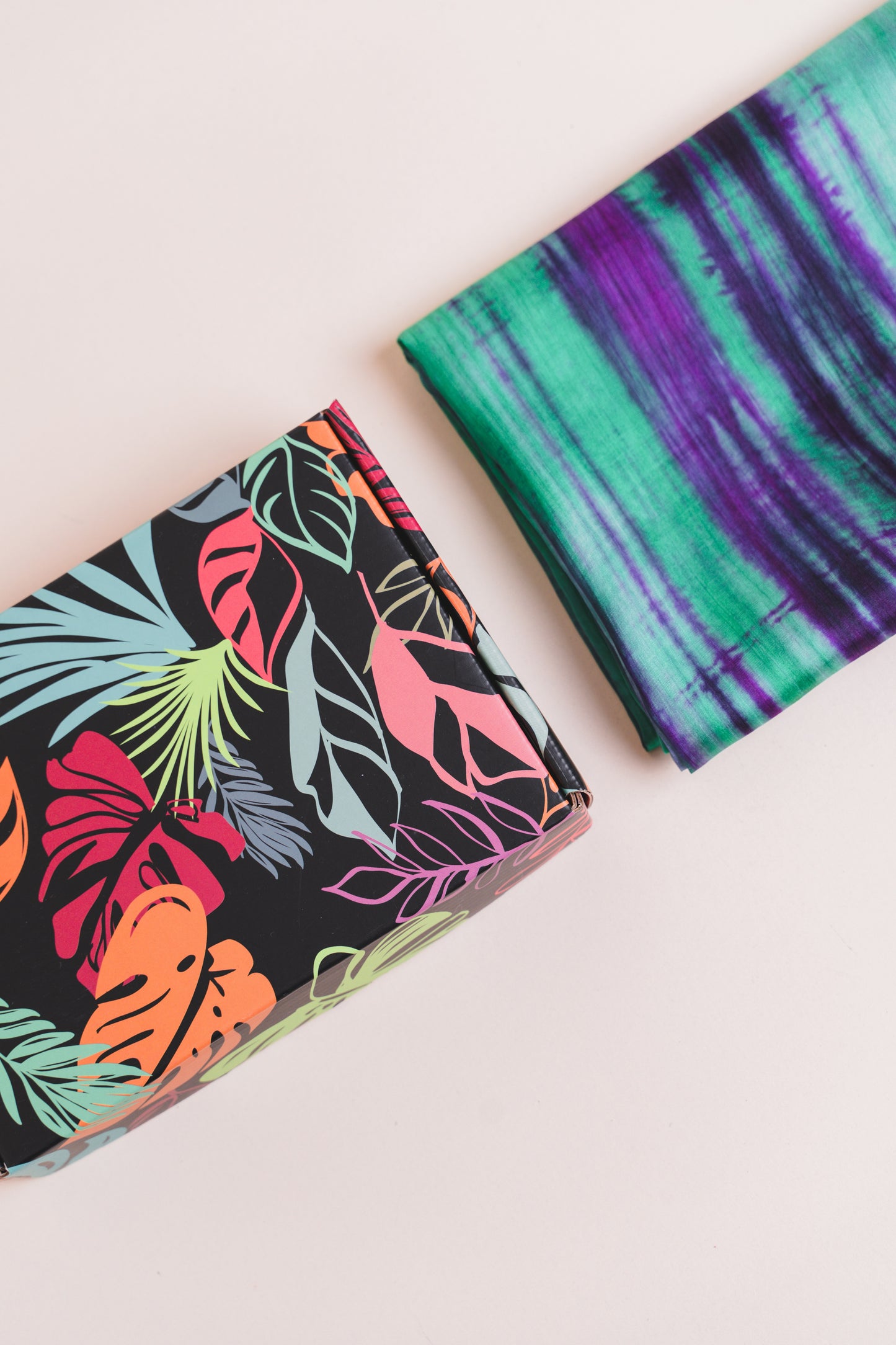 Detail of the emerald and violet brushstroke silk scarf, hand-dyed on mulberry silk