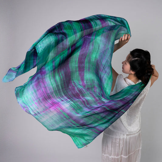 Emerald Violet Hand-Dyed Mulberry Silk Scarf – Lightweight Sheer Shawl | Luxury Evening Wrap | Artisan Gift for Her