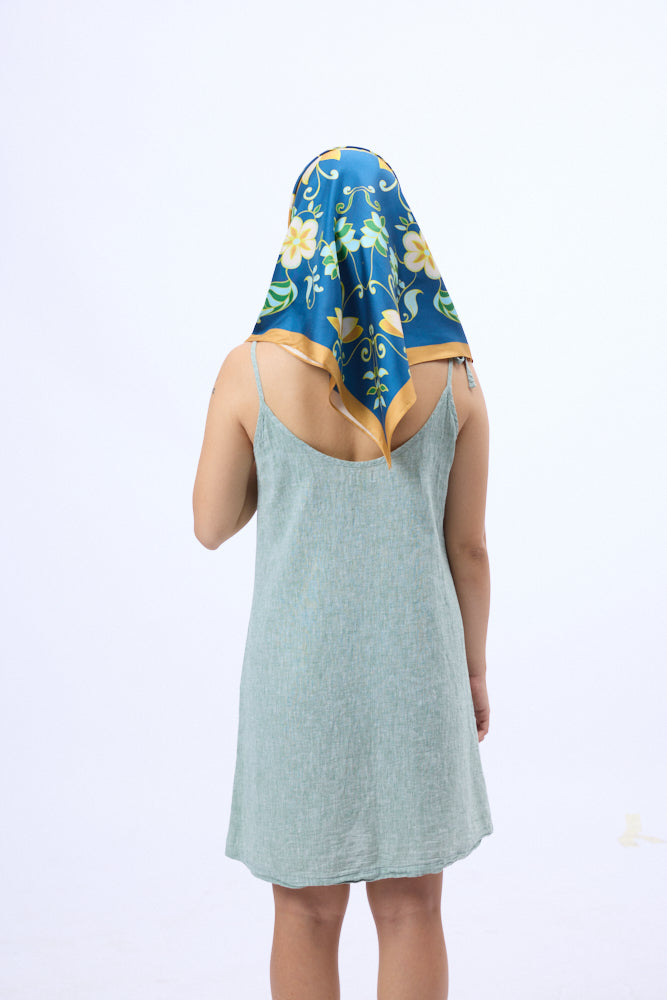 Elegant Navy Lotus Twill Silk Scarf – Refined, Stylish, and Timeless