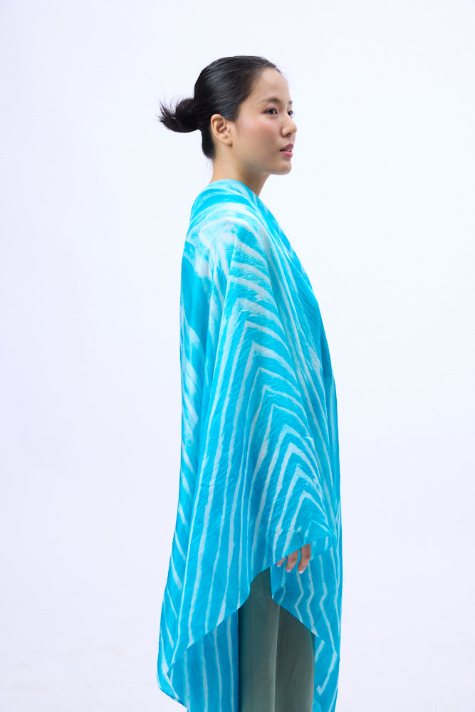 Turquoise Blue Marble Silk Habotai Scarf- Hand Tie Dyed Luxury from Vietnam