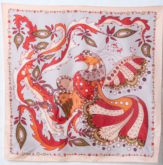 Elegant Scarlet Phoenix Twill Silk Scarf – Vibrant, Soft, and Refined