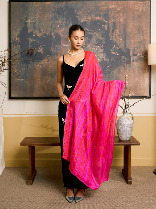 Hot Pink Brushstroke Silk Scarf – Hand-Dyed Mulberry Silk Shawl, Lightweight Elegant Wrap