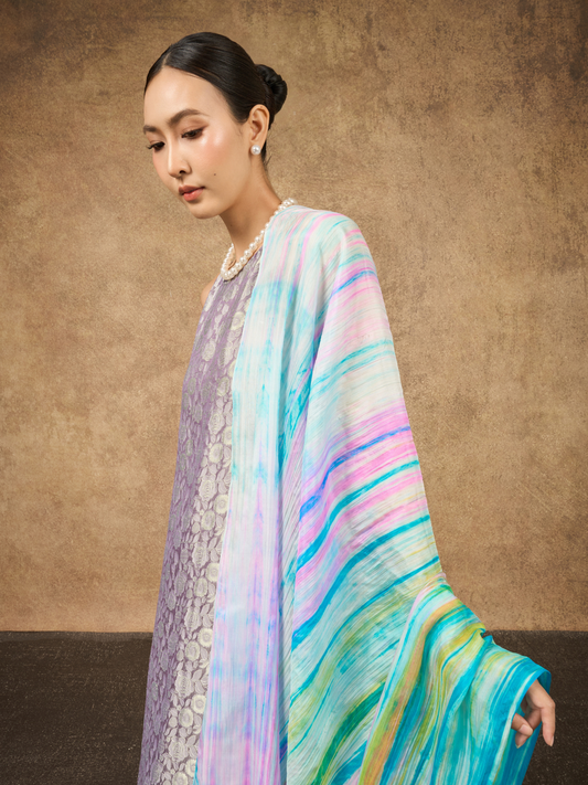 Pastel rainbow brushstroke silk scarf, hand-painted on lightweight mulberry silk
