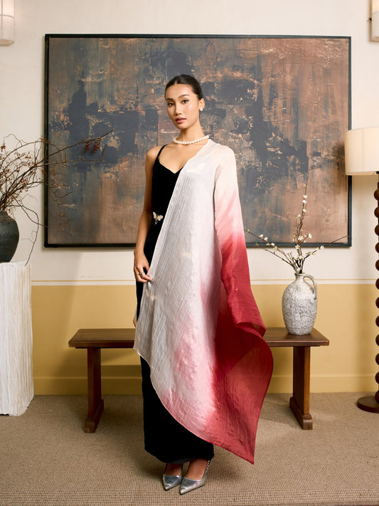Burgundy Ombre Silk Scarf – Hand-Dyed Mulberry Silk Shawl, Lightweight Elegant Wrap