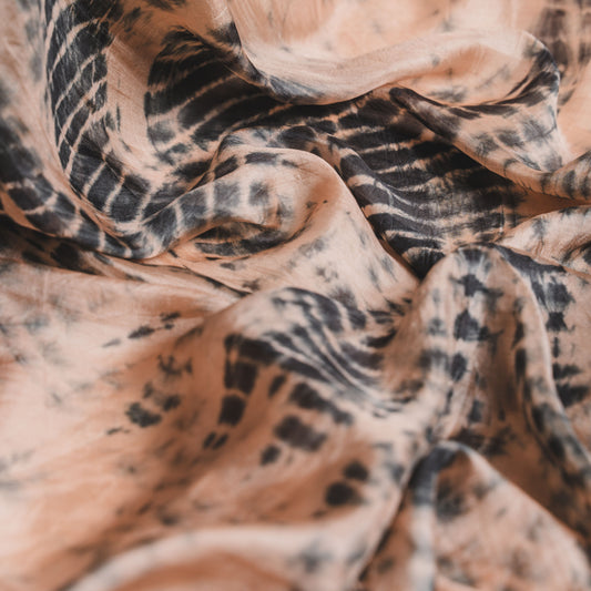 Copper & Black Shibori Silk Scarf – Hand-Dyed Mulberry Silk Shawl - Lightweight Artisan Wrap