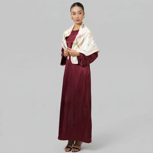 Ivory Floral & Ribbon Print Silk Twill Scarf – Hand-Rolled Edges