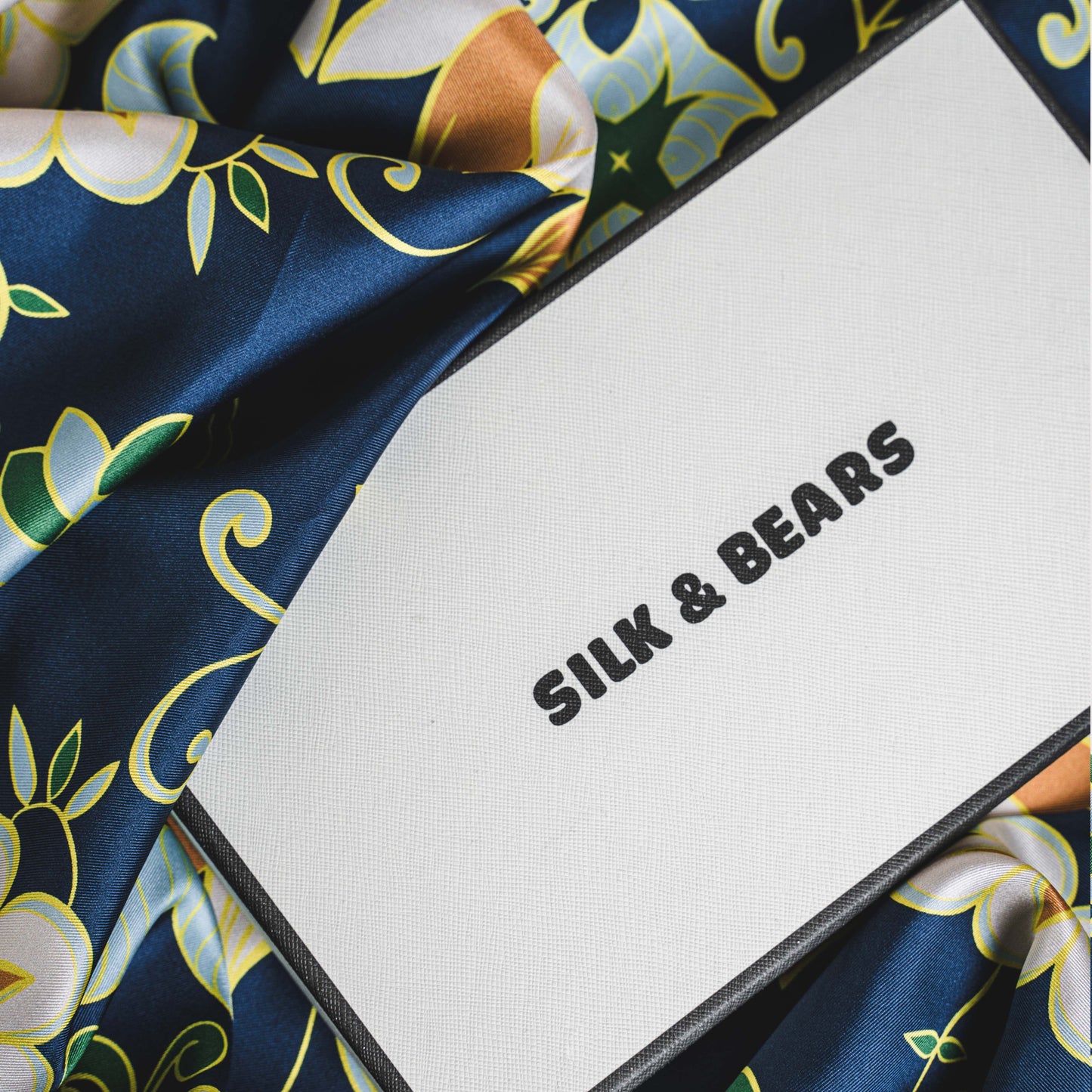 Elegant Navy Lotus Twill Silk Scarf – Refined, Stylish, and Timeless