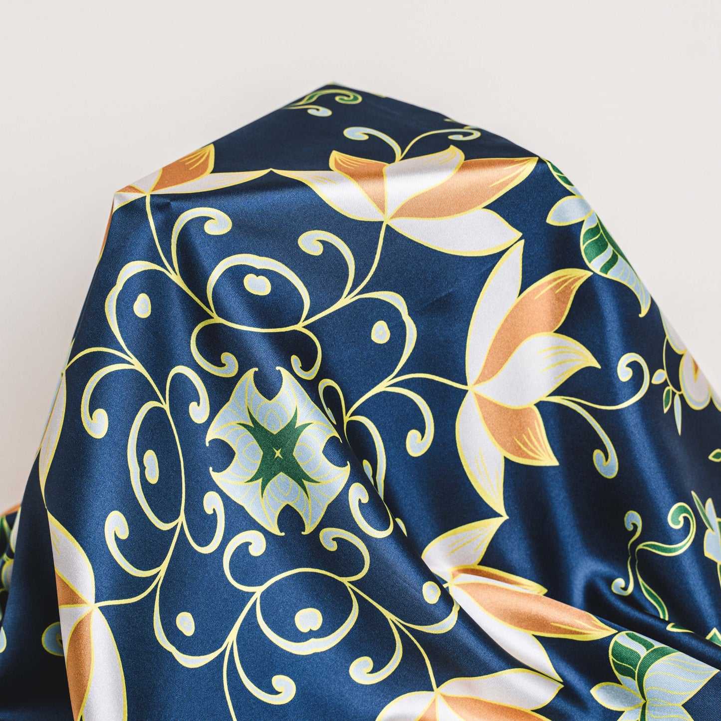 Elegant Navy Lotus Twill Silk Scarf – Refined, Stylish, and Timeless