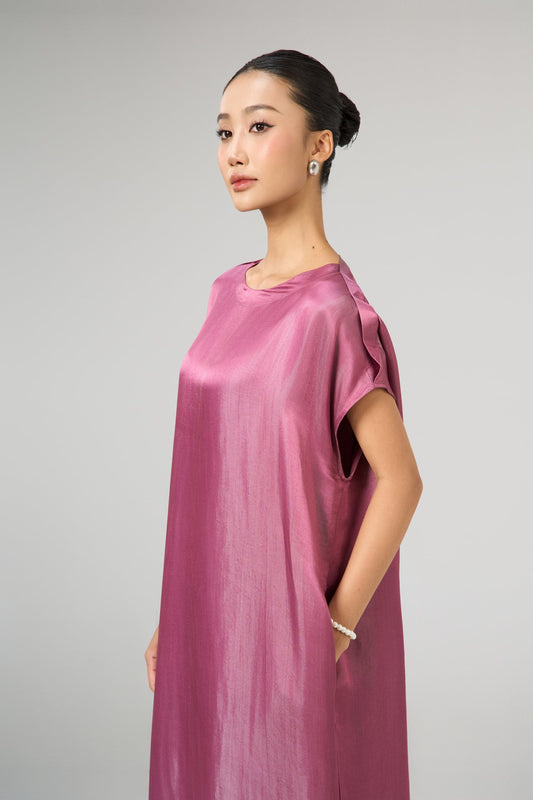 Seraphine Dusty Rose Silk Kaftan Maxi Dress | Hand-Dyed | Silk & Bears