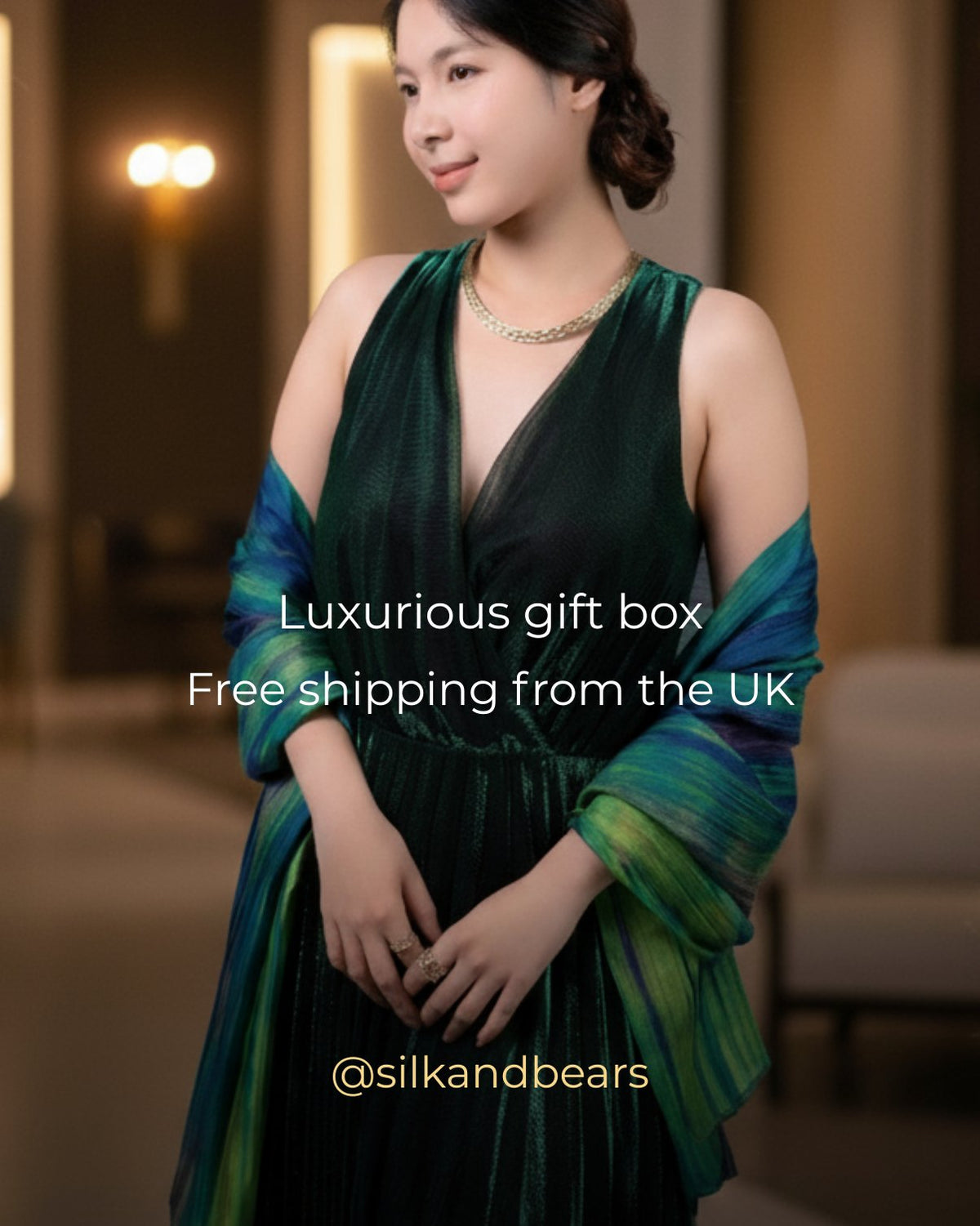 Silk & Bears gift-ready hand-dyed silk scarf