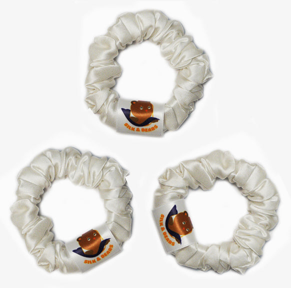 Set of 3 Medium Silk Satin Scrunchies White