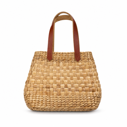 Camellia Mini Tote – Handwoven Water Hyacinth - Leather Straps