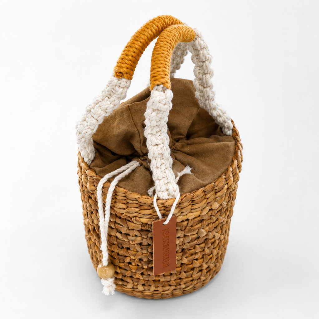 Lotus Mini Bucket Bag – Handwoven Water Hyacinth