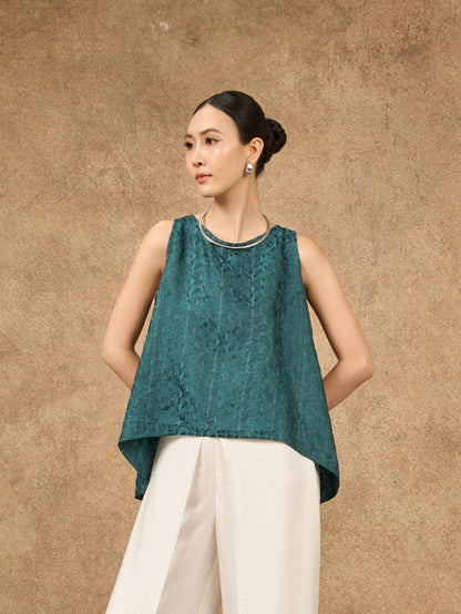Ophelia ivory mist wide-leg silk palazzo trousers styled with a silk shell top