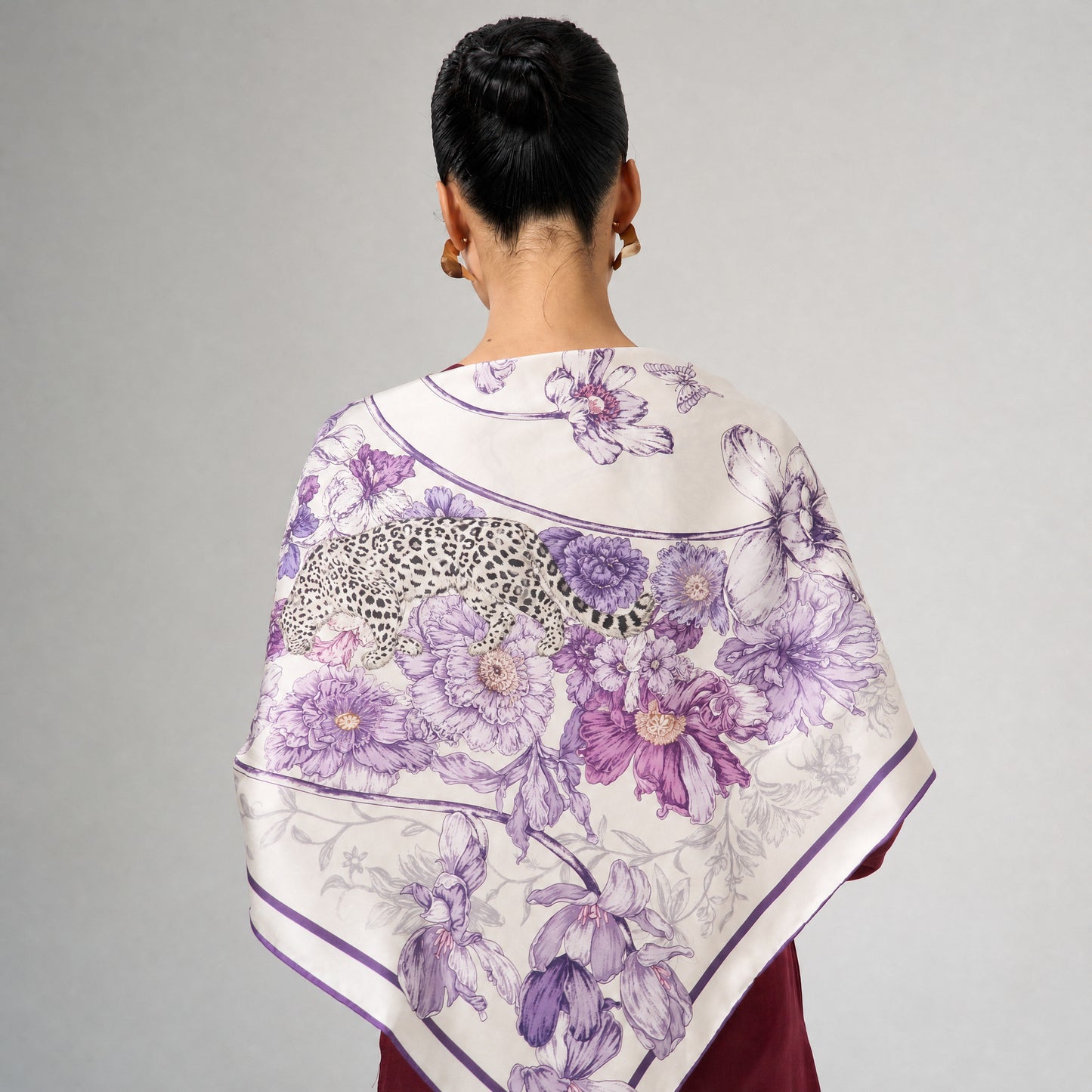 Lilac & Violet Leopard Silk Twill Scarf – Printed Mulberry Silk, Gift for Her