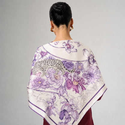 Lilac & Violet Leopard Silk Twill Scarf – Printed Mulberry Silk, Gift for Her