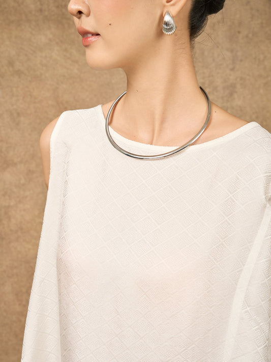 Ophelia ivory mist draped silk shell top, front view