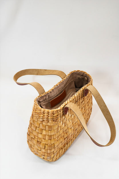 Camellia Mini Tote – Handwoven Water Hyacinth - Leather Straps