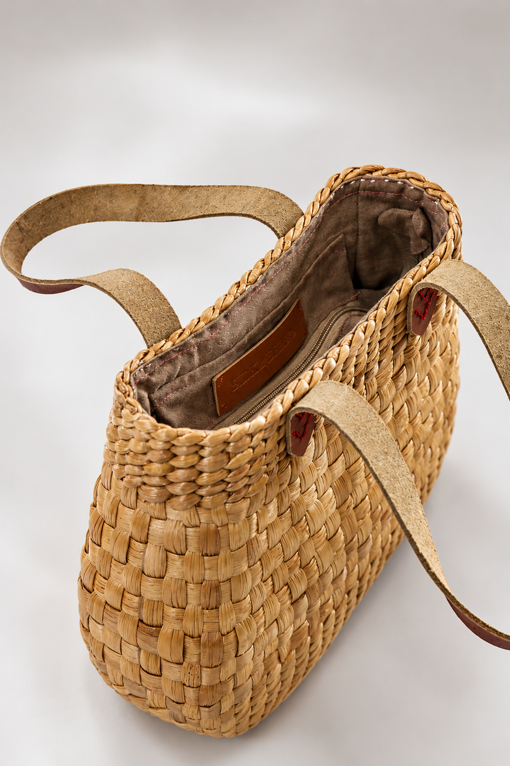 Camellia Mini Tote – Handwoven Water Hyacinth - Leather Straps