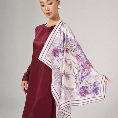 Lilac & Violet Leopard Silk Twill Scarf – Printed Mulberry Silk, Gift for Her