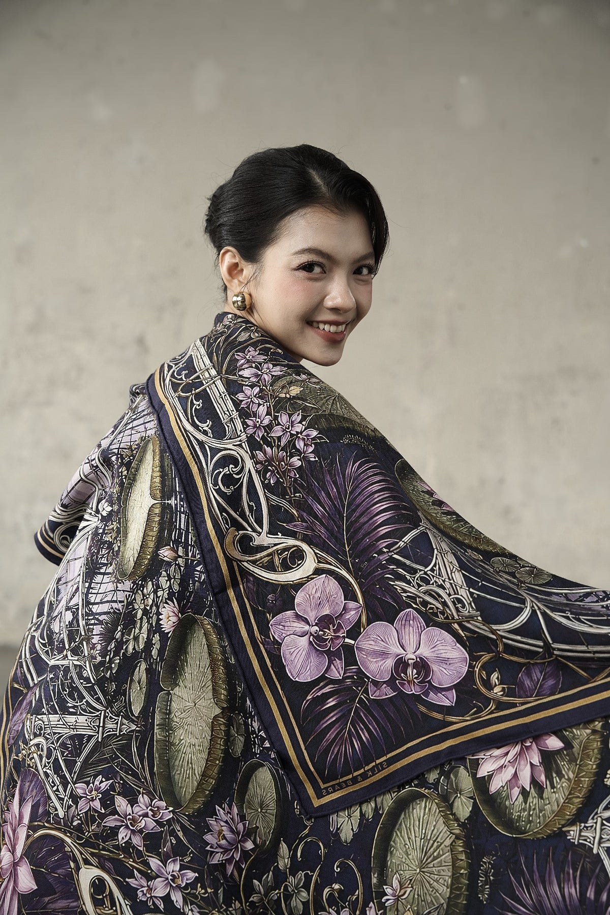 Waterlily House at Night Wool Silk Scarf – Double-Sided Print, Hand-Rolled Hem
