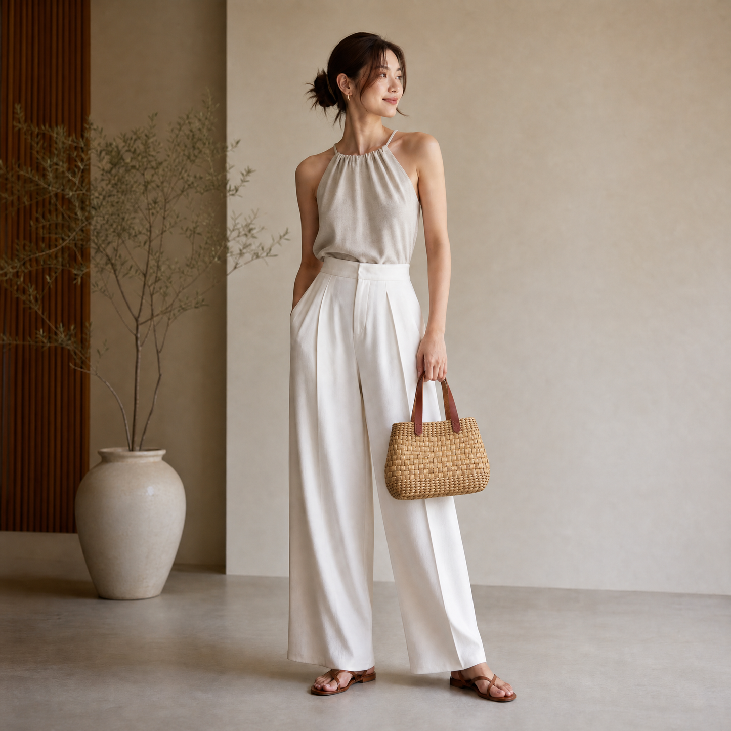 Camellia Mini Tote – Handwoven Water Hyacinth - Leather Straps