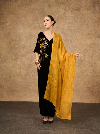 Gold Silk Scarf – Hand-Dyed Mulberry Silk, Wedding & Eid Evening Wrap