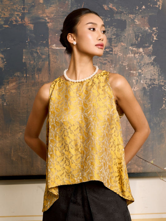 Ophelia Golden Eclipse Draped Silk Shell Top