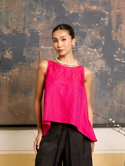 Ophelia Fuchsia Draped Silk Shell Top