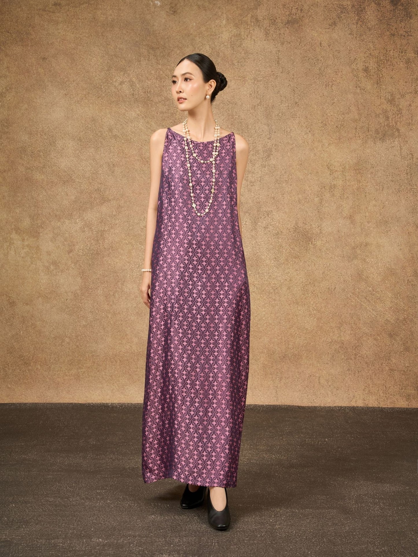 Aurora Mulberry Plum Hand-Dyed Silk Jacquard Maxi Dress