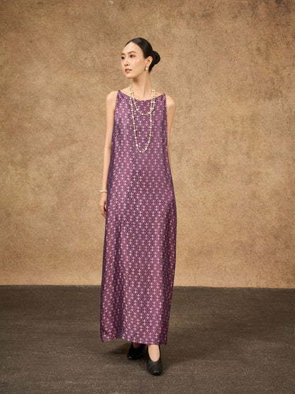 Aurora Mulberry Plum Hand-Dyed Silk Jacquard Maxi Dress