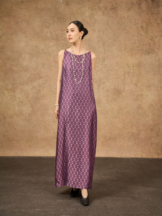 Aurora Mulberry Plum Hand-Dyed Silk Jacquard Maxi Dress