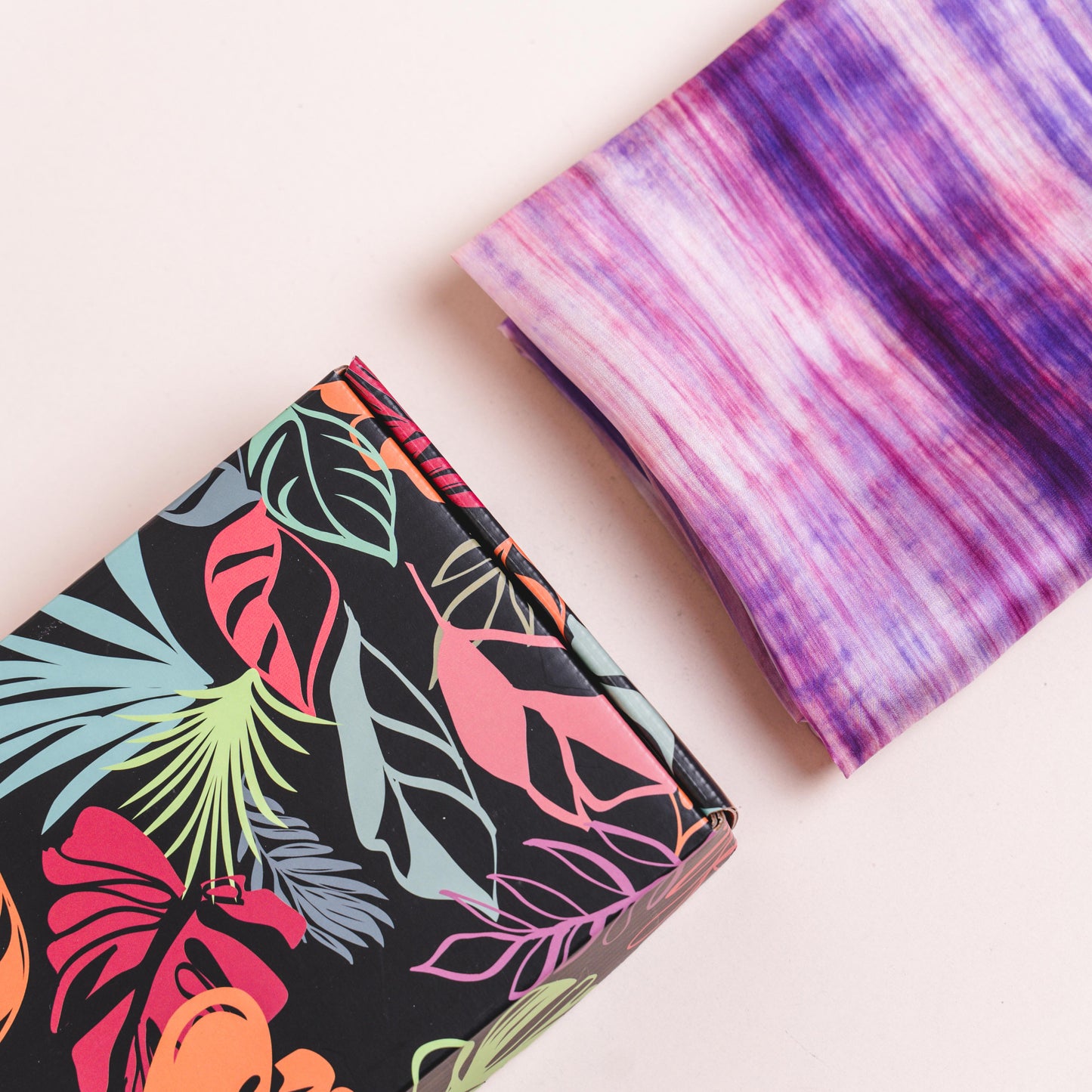 Purple and pink brushstroke silk scarf styled for a special occasion by Silk & Bears