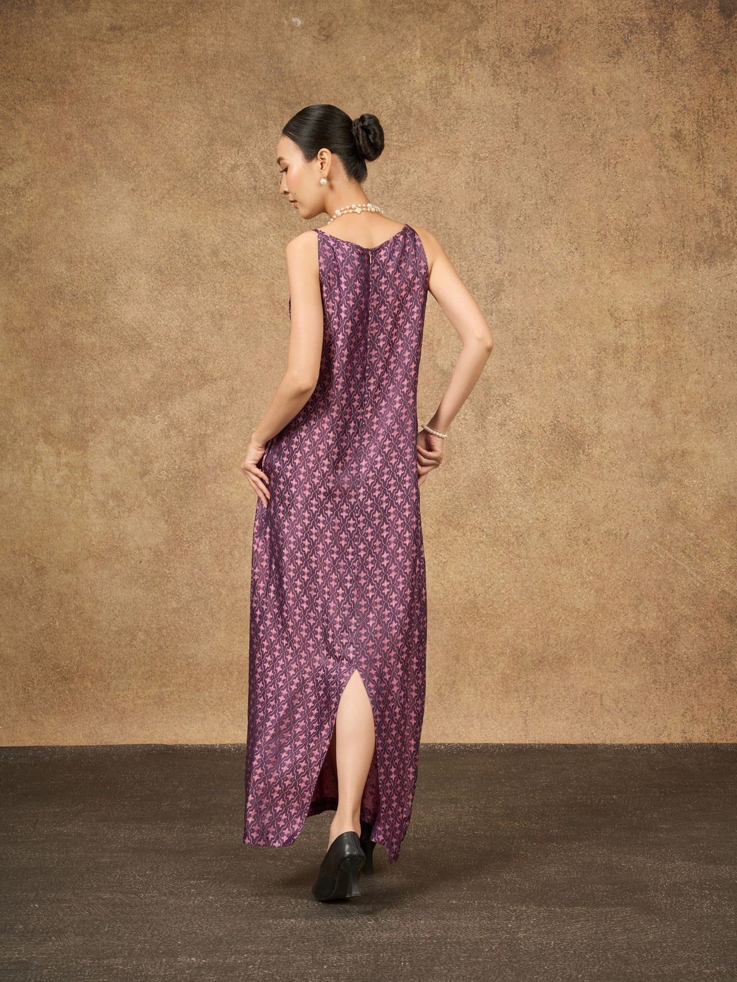 Aurora Mulberry Plum Hand-Dyed Silk Jacquard Maxi Dress