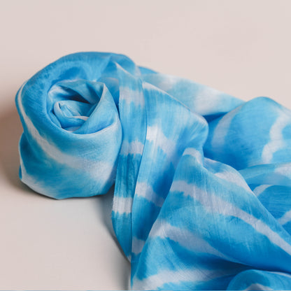 Turquoise Blue Marble Silk Habotai Scarf- Hand Tie Dyed Luxury from Vietnam