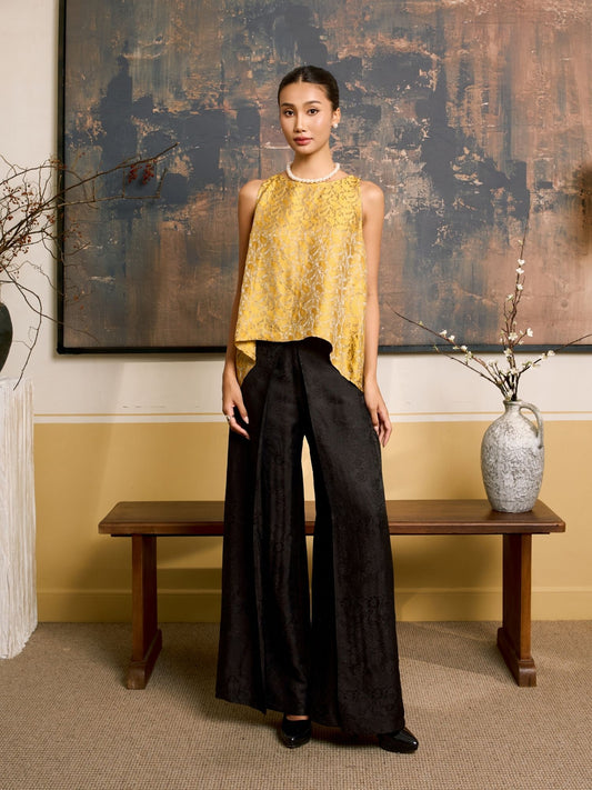 Ophelia Golden Eclipse Draped Silk Shell Top