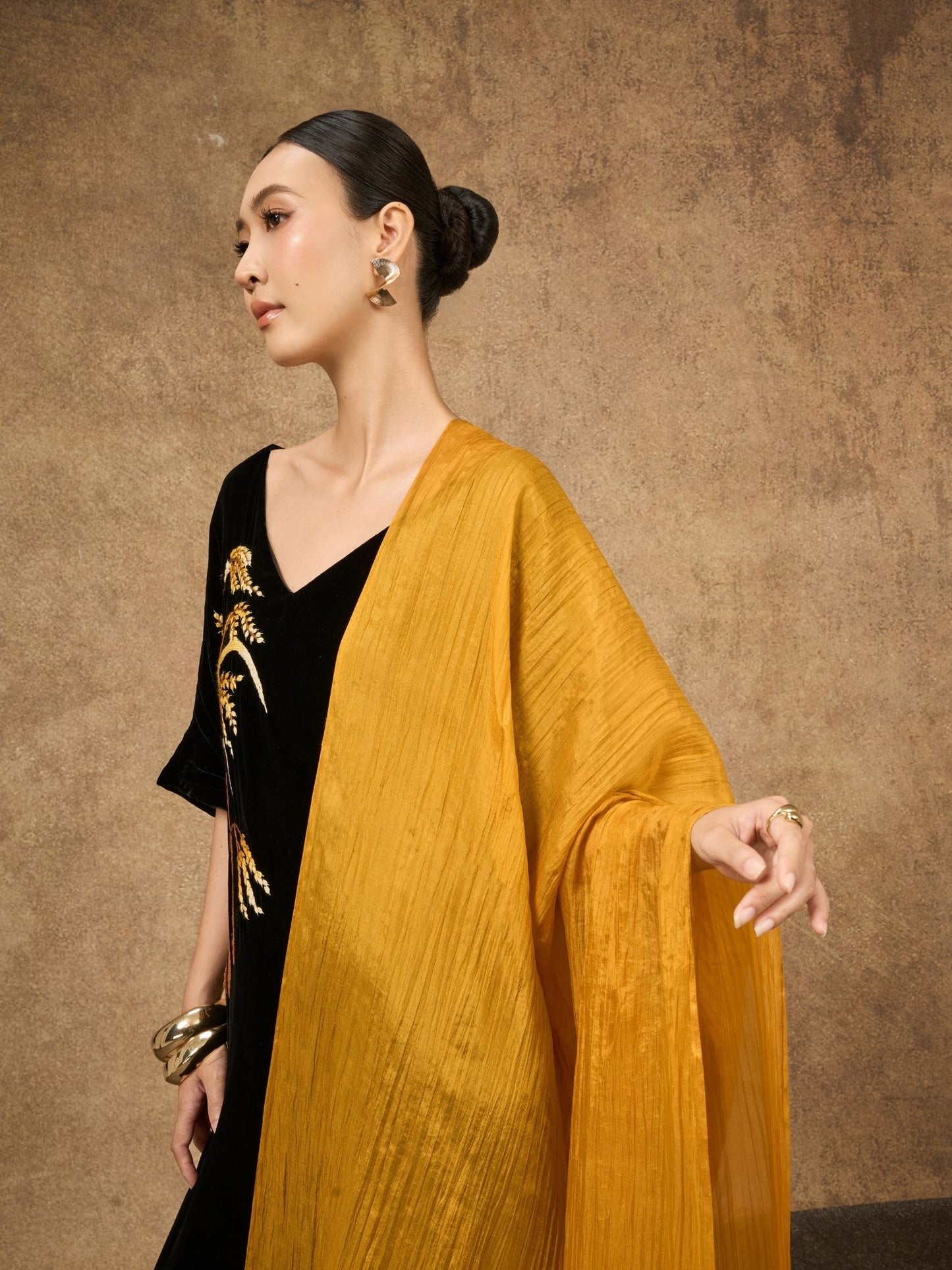 Gold Silk Scarf – Hand-Dyed Mulberry Silk, Wedding & Eid Evening Wrap