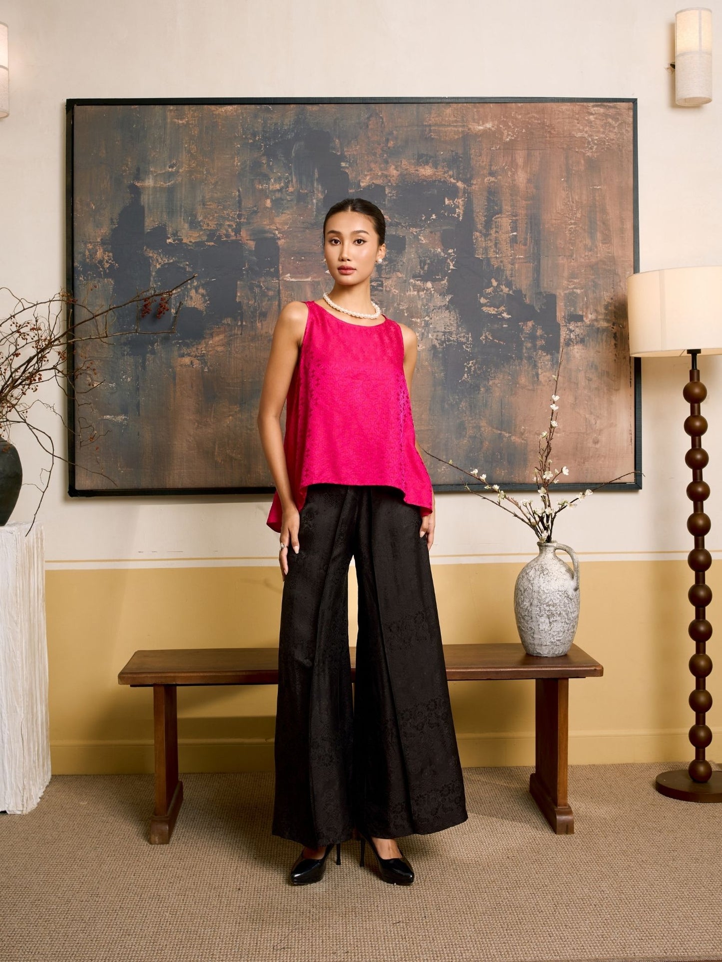 Ophelia Fuchsia Draped Silk Shell Top