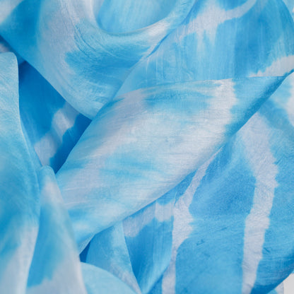 Turquoise Blue Marble Silk Habotai Scarf- Hand Tie Dyed Luxury from Vietnam
