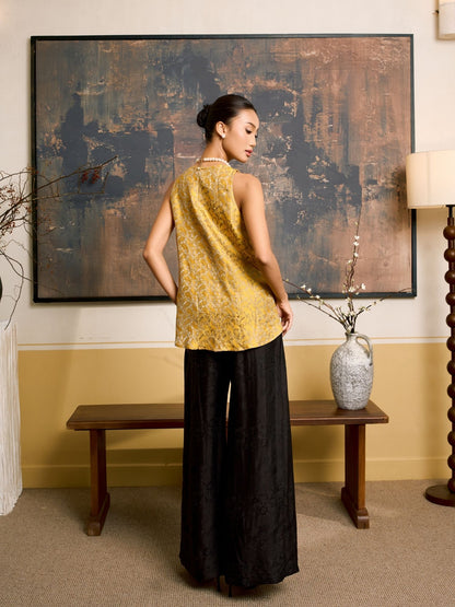 Ophelia Golden Eclipse Draped Silk Shell Top