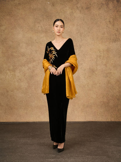 Gold Silk Scarf – Hand-Dyed Mulberry Silk, Wedding & Eid Evening Wrap