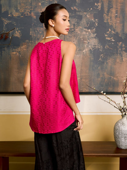 Ophelia Fuchsia Draped Silk Shell Top