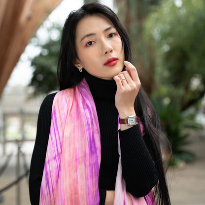 Hand-Dyed Pink & Violet Mulberry Silk Scarf – Naturally Dyed Habotai Silk, Lightweight & Luxurious Gift