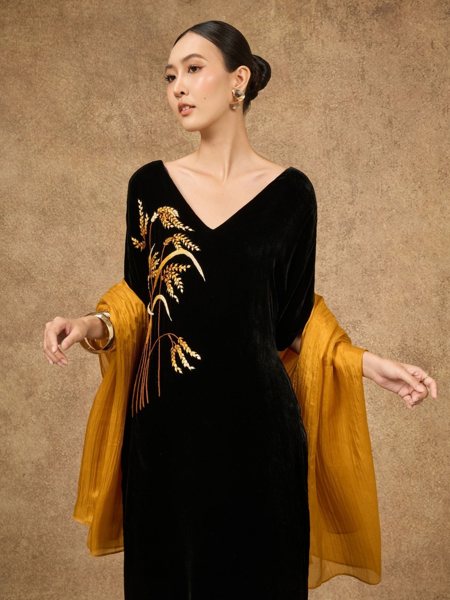 Gold Silk Scarf – Hand-Dyed Mulberry Silk, Wedding & Eid Evening Wrap